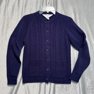 Vintage Aberdeen Square Sweater Womens Small Purple Cable Knit Cardigan 90s